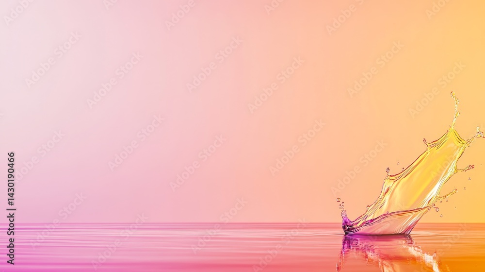 Poster Dynamic splash of colorful paint captured mid-air against a gradient backdrop of peach and lavender, showcasing a creative visual effect with ample copy space