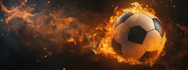 Fototapeta premium A flaming soccer ball in motion, symbolizing energy and excitement in sports.