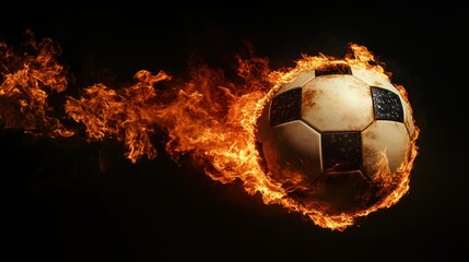 Naklejka premium A flaming soccer ball in motion, symbolizing energy and excitement in sports.