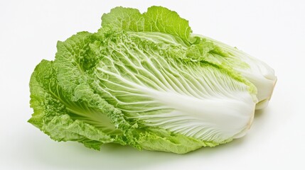 Two heads of fresh Napa cabbage on a white background.