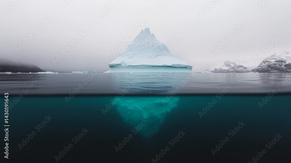 Poster a towering iceberg sits above crystal-clear waters, showcasing its stunning features both above and 