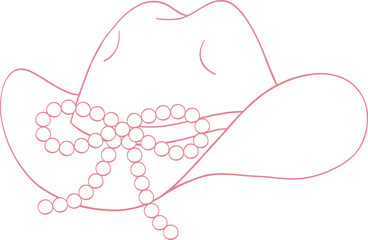 Girly Cowgirl Hat Coquette Bow Valentine Outline Illustration