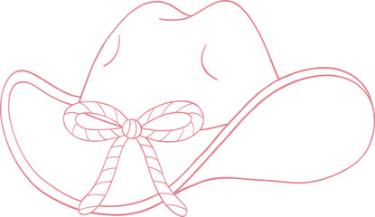 Girly Cowgirl Hat Coquette Bow Valentine Outline Illustration