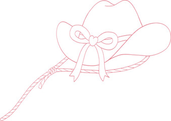 Girly Cowgirl Hat Coquette Rope Valentine Outline Illustration