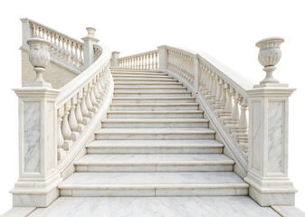 Stairs with white marble balustrades isolated on white background PNG