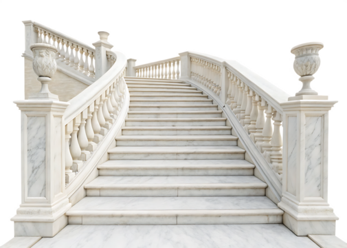 Stairs with white marble balustrades isolated on white background PNG