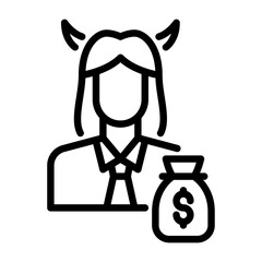 Corruptor outline icon. female politician black line illustration.