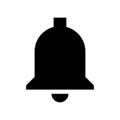 Illustration of a black notification bell icon with a clapper isolated on a white plain background view