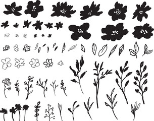 black and white flowers handdrawing