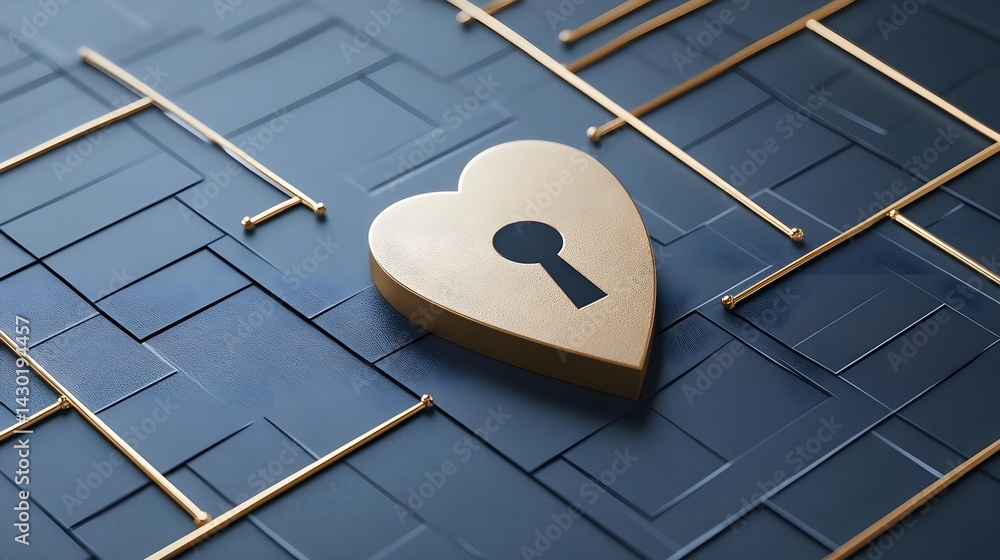 Poster securing love heart lock with ai detection digital art futuristic environment close-up view