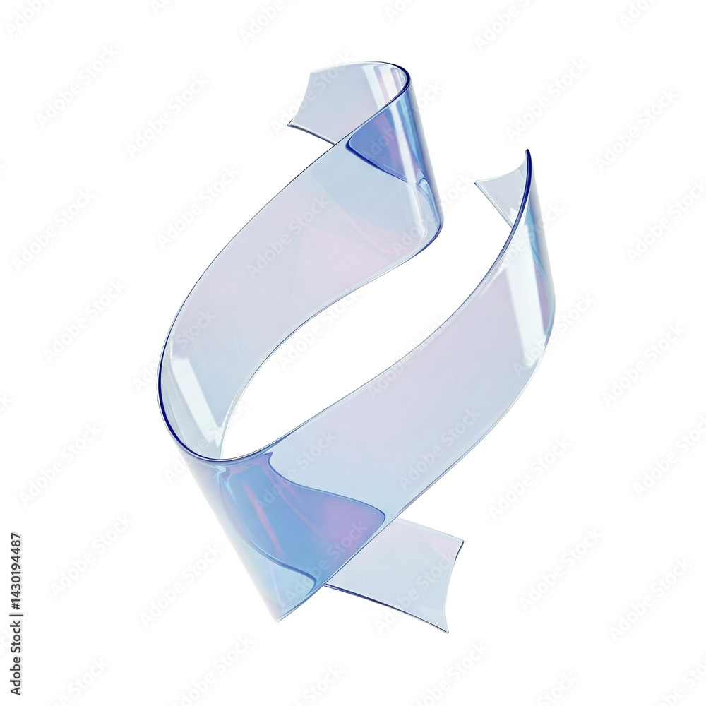 Poster a graceful, iridescent ribbon twisting elegantly on transparent background, showcasing its distincti