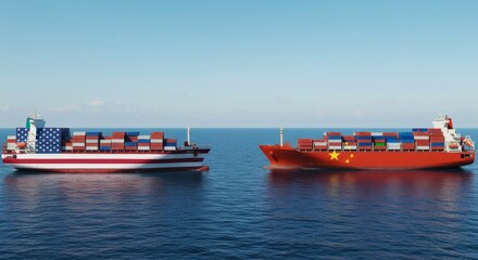 cargo ships from usa and china face off in trade battle. Generative AI