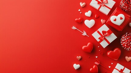 Heartwarming Valentine's Day Email Banner with Gift Boxes and Decorated Hearts