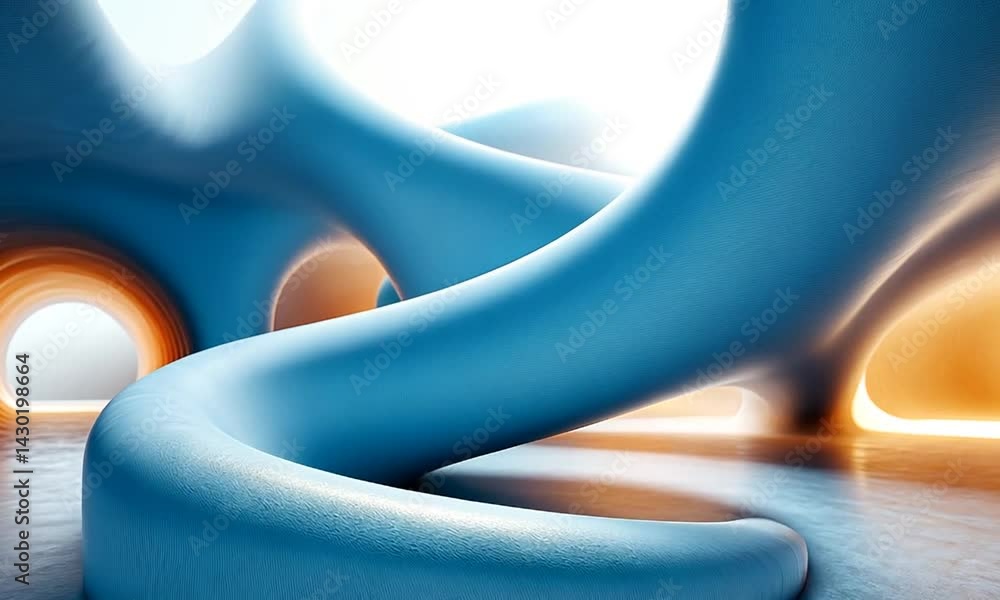 Aufkleber abstract blue interior with curved structures and soft lighting creating a serene atmosphere