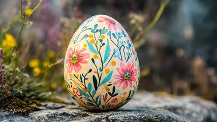 Decorated easter egg in rustic garden setting for seasonal greeting cards - Powered by Adobe