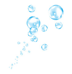 Diagonal line of blue air bubbles in clear floating pattern.