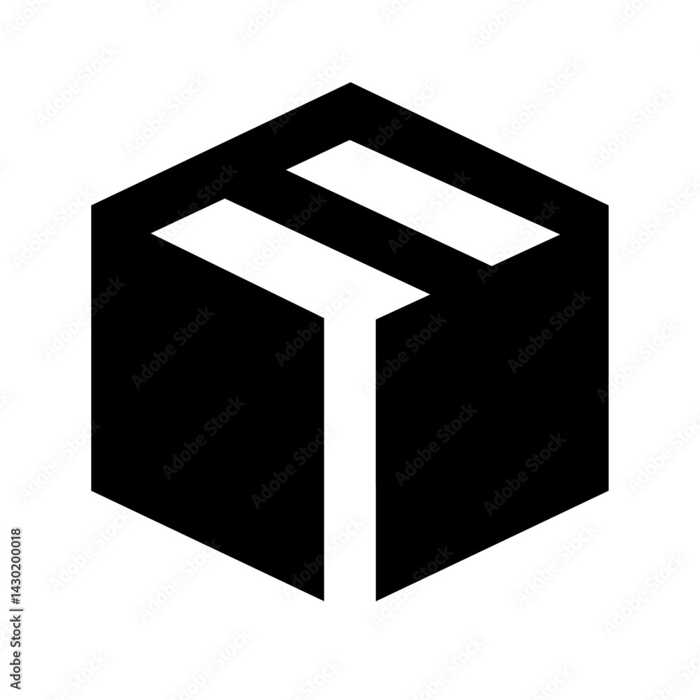 Aufkleber abstract black and white cube design with geometric shapes forming a three dimensional box illusion 