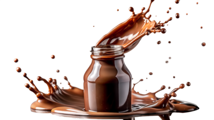 A delicious brown chocolate splash, a sweet cocoa liquid drop melting on transparent background