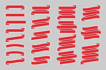 Red Ribbon with White Border Banners and Labels - Flat Design Illustration	