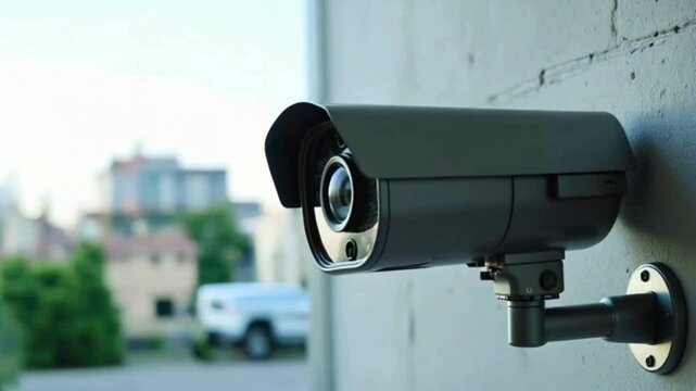 CCTV security camera, Security video camera moving to scan the area for surveillance purposes.