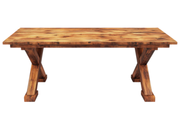 Rustic Farmhouse X Base Wooden Dining Table rich brown tones strong and durable construction perfect for kitchens and dining rooms isolated on transparent background