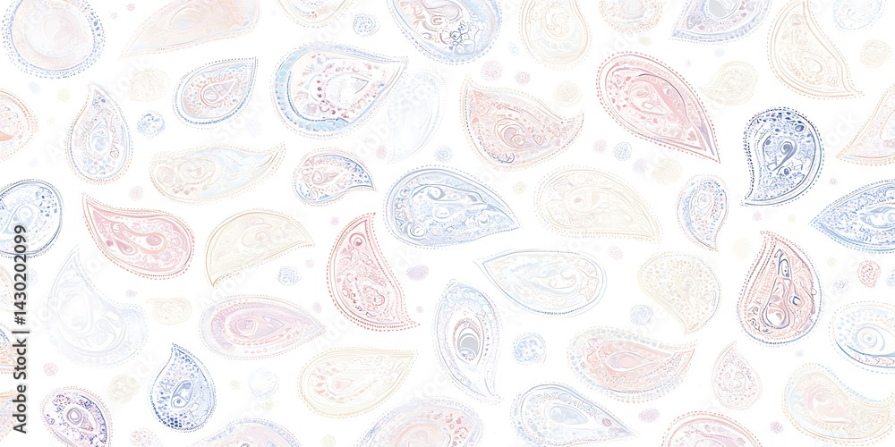 Poster a seamless pattern of paisley shapes with each shape filled with different shades or colors to creat