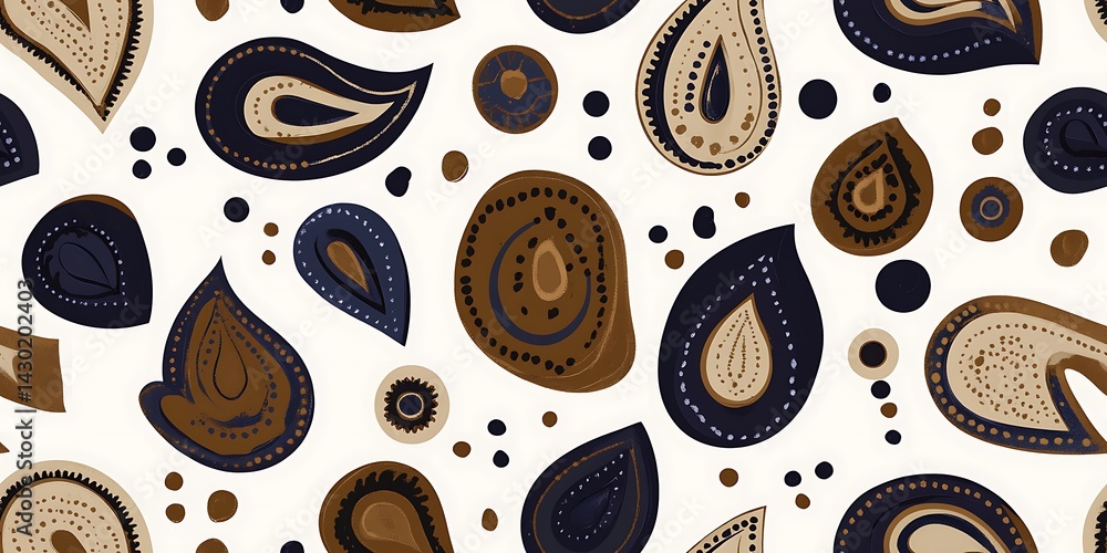 Poster a seamless pattern of paisley shapes with each shape filled with different shades or colors to creat