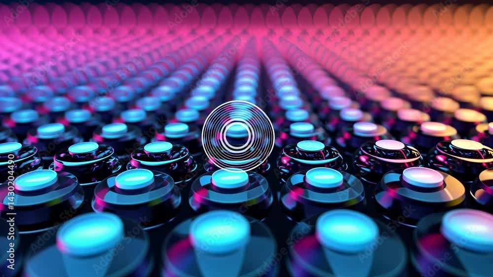 Aufkleber futuristic glowing buttons forming concentric abstract background with abstract circles an neon ligh
