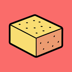 Isometric sponge cube with black dots and outline on red background image