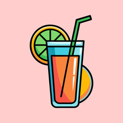 Vibrant Cartoon Illustration of a Refreshing Orange Drink with Citrus Fruits