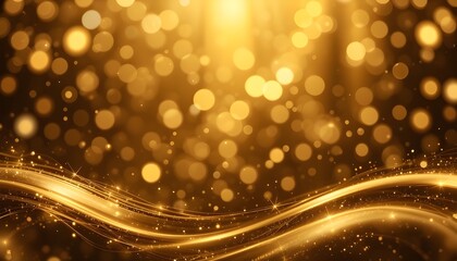 Golden Shiny Sparkling Background with Bokeh Lights and Smooth Luxury Lines
