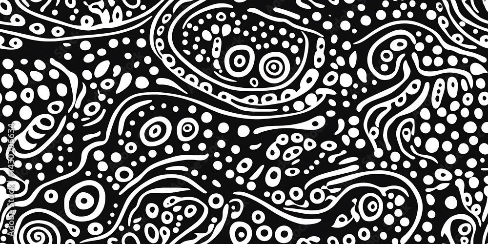 Poster a seamless pattern of paisley shapes with each shape filled with different shades or colors to creat