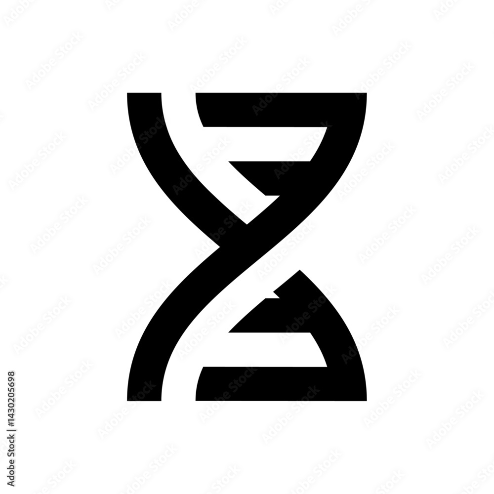 Poster illustration of a dna double helix structure in black and white with a simple and modern design styl