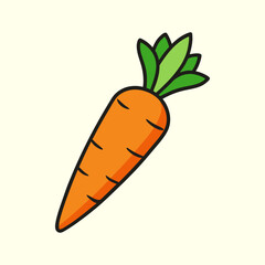 Cartoon illustration of a vibrant orange carrot with green leaves on top