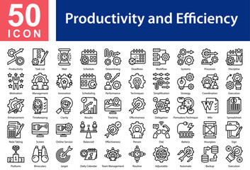 Productivity and Efficiency Icon Collection and Symple Concept Black Outline