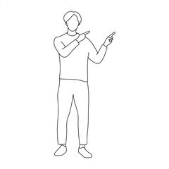 Outline Drawing of a Faceless Man Pointing with Both Hands in Casual Pose