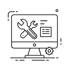 computer repair icon, computer repair line art - simple line art of computer repair, perfect for computer repair logos and icons