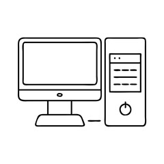 desktop computer icon, desktop computer line art - simple line art of desktop computer, perfect for desktop computer logos and icons