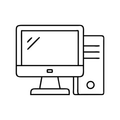 desktop computer icon, desktop computer line art - simple line art of desktop computer, perfect for desktop computer logos and icons