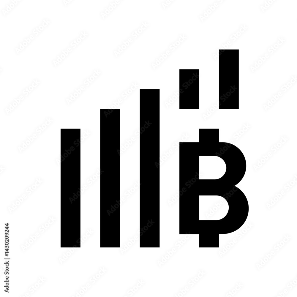 Poster bitcoin growth chart showing increasing bar graph with bitcoin symbol indicating financial rise and 