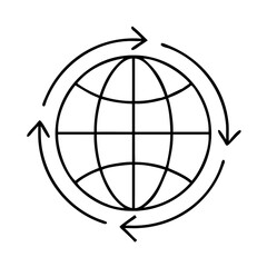globe with arrows icon, globe with arrows line art - simple line art of globe with arrows, perfect for globe with arrows logos and icons