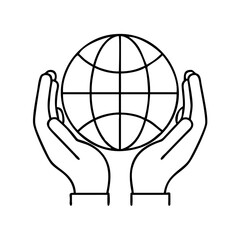 hands holding globe icon, hands holding globe line art - simple line art of hands holding globe, perfect for hands holding globe logos and icons