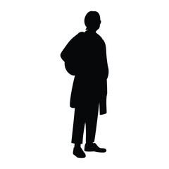 Silhouette of a Modern Man Wearing a Coat and backpack