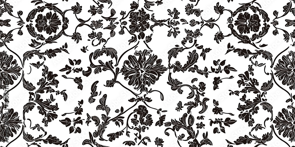 Poster a seamless pattern of paisley shapes with each shape filled with different shades or colors to creat