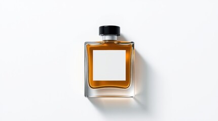 Amber-toned perfume bottle with blank label