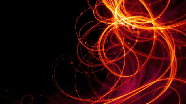 Abstract fiery swirls on black background