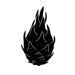 Dragon Fruit Silhouette: A striking, high-contrast black and white silhouette of a dragon fruit, showcasing its unique shape and texture. A perfect representation of this exotic fruit.