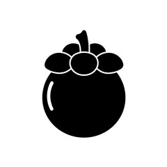Mangosteen Icon: A simple, bold black icon of a mangosteen fruit, perfect for websites, apps, or presentations.