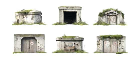 Abandoned Concrete Bunkers Against Transparent Background