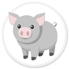 Naklejka premium Cute cartoon pig on white circle, for children's media